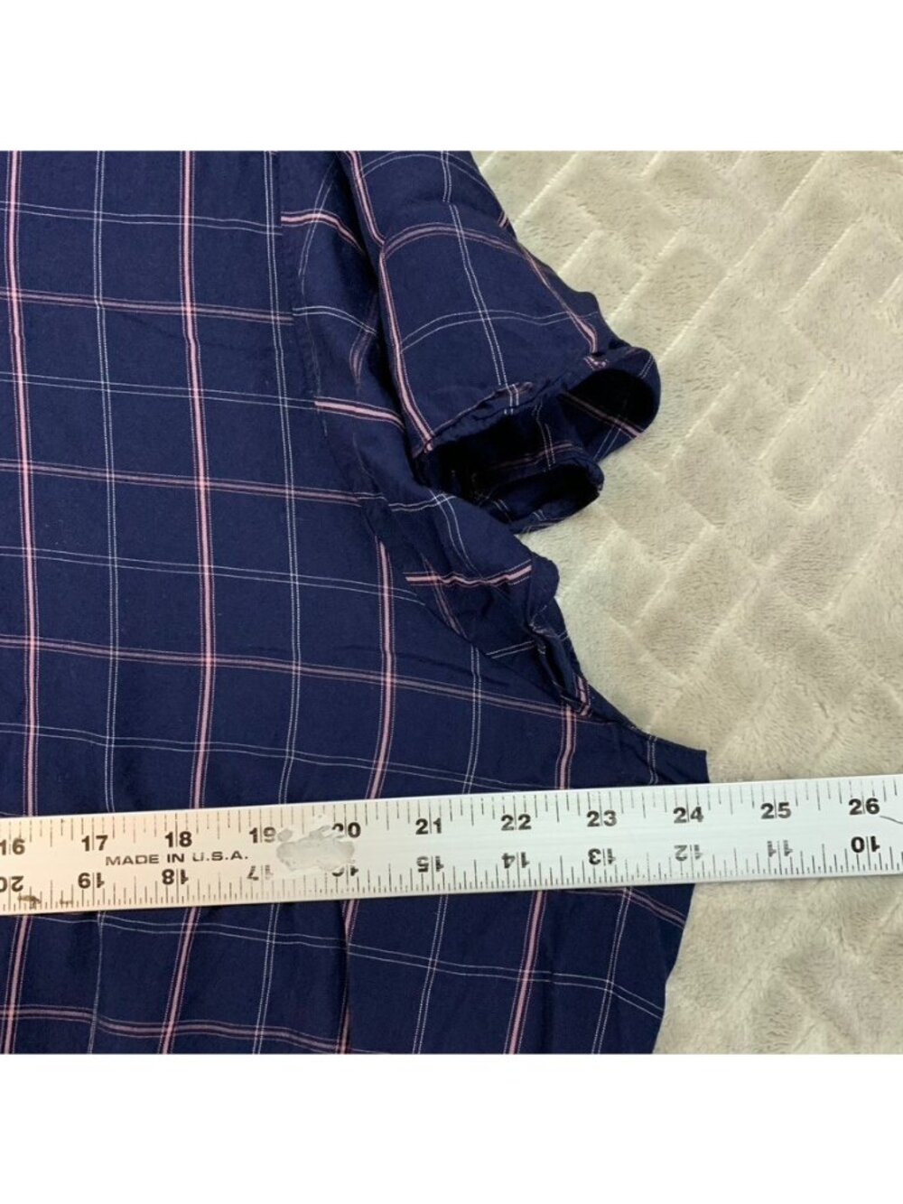 Old Navy Dress Size XXL Navy Blue Plaid Knee Length Short Ruffle Sleeve Academia - Picture 6 of 11